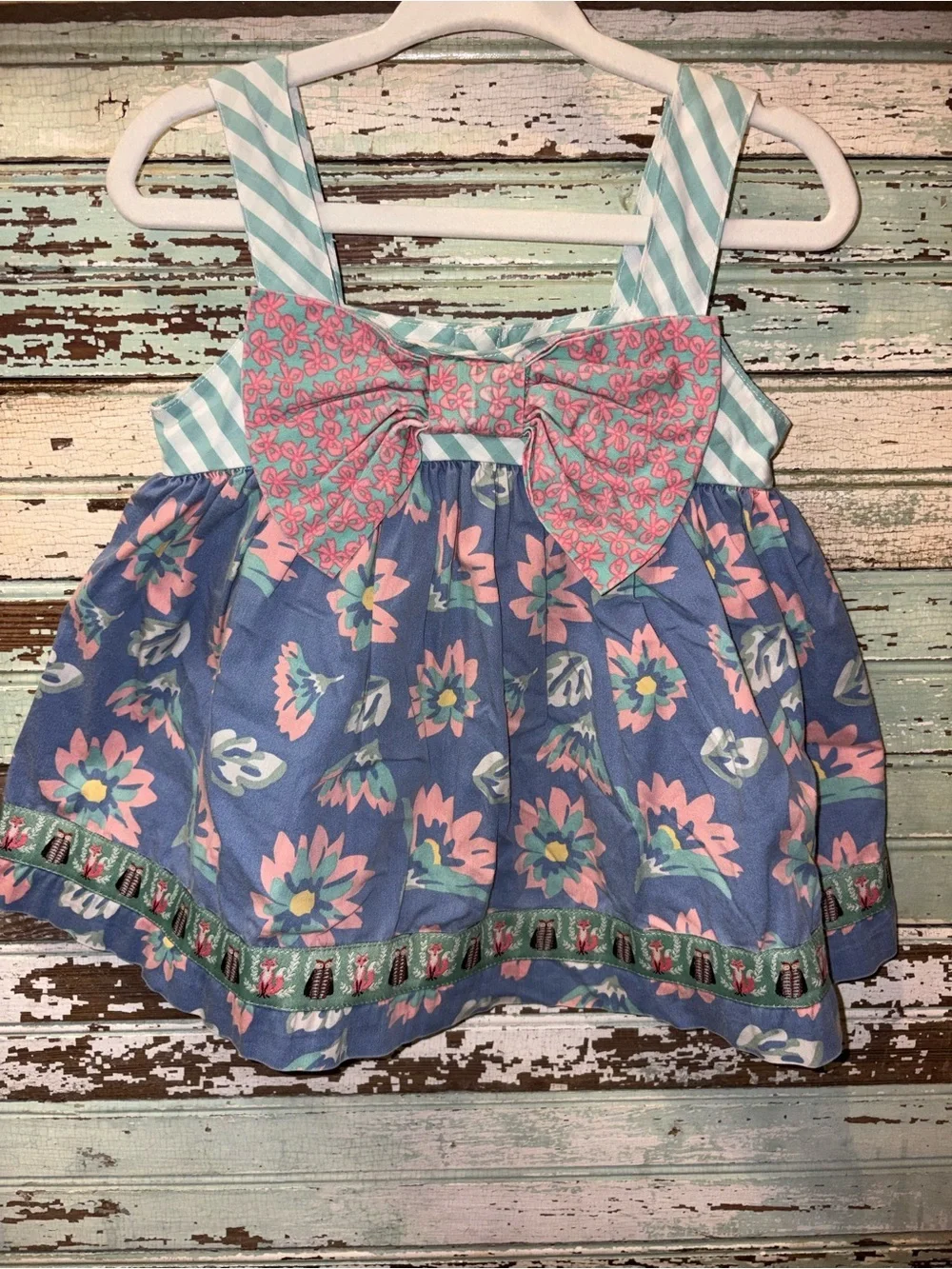Matilda Jane Aqua & Pink Bow Floral Fox & Fox Print Leggings 2 piece Set Outfit